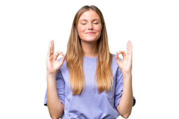 Young beautiful woman over isolated background in zen pose