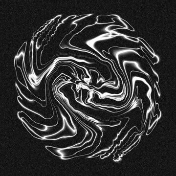 Black and white abstract blob science glowing vortex graph diagram with vintage retro noise grain texture