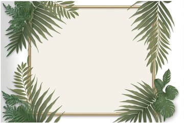 Fototapeta na wymiar Palm Plant Border forms, Square Botanical Frame with copy-space