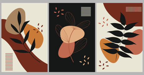 Minimal botanical hand drawing design for logo and wedding invitation. Floral line art. Flower and leaves on watercolour background design collection for bouquets decoration, invite, packaging design