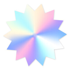 Empty holographic gear shaped sticker. Metallic design element. Trendy pastel colorful texture	