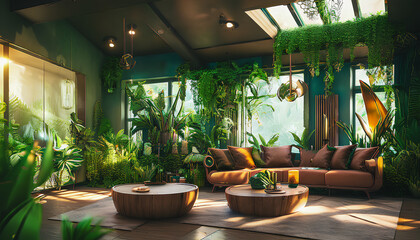 Beautiful living room interior with plants, Generative AI