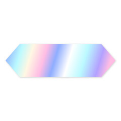 Empty holographic elongated hexagon shaped sticker. Metallic design element. Trendy pastel colorful texture	