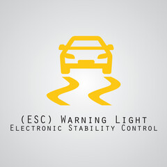 ESC electronic stability system Car dashboard panel minimal flat icon warning lights isolated vector illustration