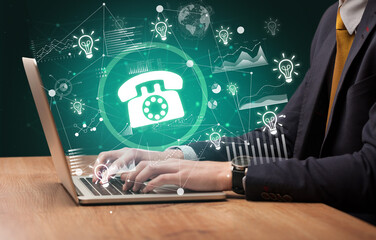 Business hand working on laptop, successful business concept