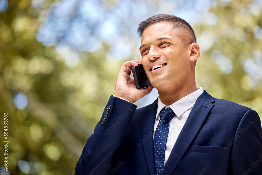 Poster businessman, phone call and communication with conversation and networking, company business and b2b