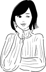 ウインクをする女性の線画イラスト