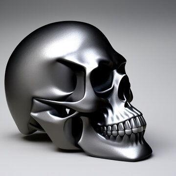 Metallic skull. Digital illustration. Generative AI.