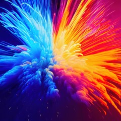 Obraz premium Explosion of rainbow color dust on black background ,made with Generative AI