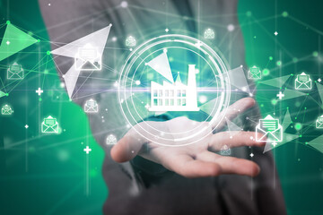 Businessman holdig business icons concept