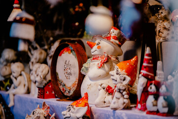 Christmas market fair kiosk in Vienna with christmas decorations.