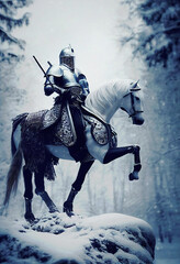 Naklejka premium Portrait of medieval of a knight in armor on a horse ,made with Generative AI