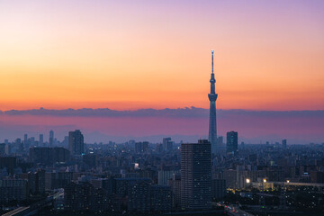 東京都江戸川区 タワーホール船堀展望室から見る夕暮れの東京