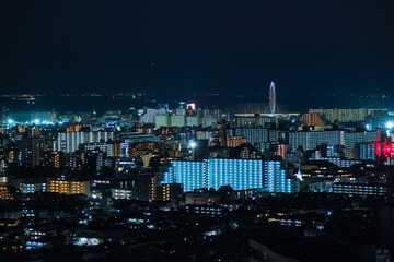 Fototapeta na wymiar 東京都江戸川区 タワーホール船堀展望室から見る夜の街並み 葛西方面