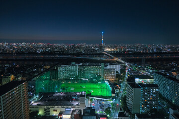 東京都江戸川区 タワーホール船堀展望室から見る夜の東京