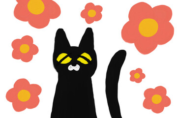 ほんわかにゃんこ（花と猫）