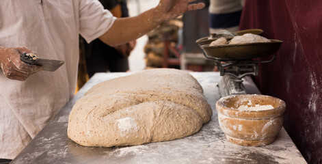 process of making bread. dough kneading