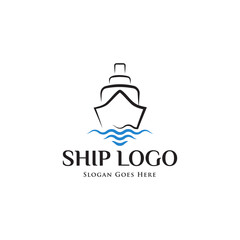 Fototapeta premium Ship on the sea logo. Ship and wave logo.