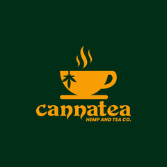 simple clean minimalist elegant luxury combination of coffee tea cup mug smoke with cannabis suitable for artisan green tea house, coffee shop or organic natural extraction herbal drink logo design