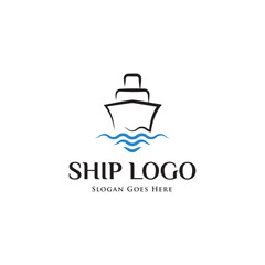 Ship on the sea logo. Ship and wave logo.