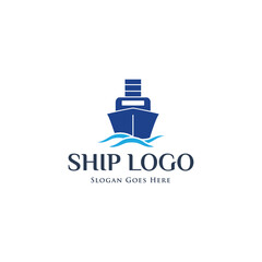 Ship on the sea logo. Ship and wave logo.