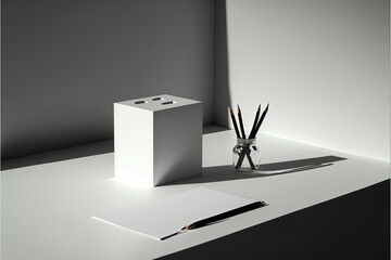 commercial photo, A4 PAPER ON THE DESK, sharp, clean, very minimalistic