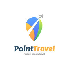 Map's Pin and plane travel logo. Travel logo icon vector design illustration 