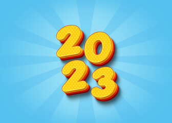 Happy New 2023 Year 3D text effect. Vector holiday illustration.