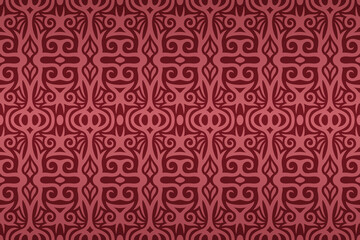 Art with colorful red tribal seamless pattern