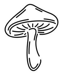 Line art with black isolated linear mushroom