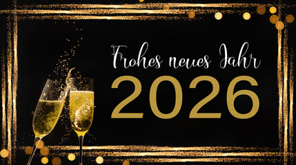 Frohes neues Jahr 2026 Silvester Neujahr Feiertag Banner Grußkarte - Rahmen aus goldenen...