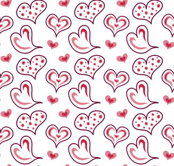 Hand drawn hearts in pink color. Great print for wallpapers, postcards, stationery, linens. Seamless pattern in vector. Valentine's day, mother's day.