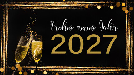 Frohes neues Jahr 2027 Silvester Neujahr Feiertag Banner Grußkarte - Rahmen aus goldenen...