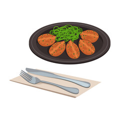 Brazilian national food. Bolignos de bacagliou. Croquettes of salted cod. Appetizer. Vector graphic.