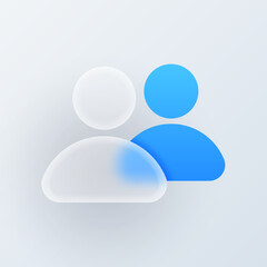 User gradient blur button with glassmorphism, 3D icon design. Profile avatar sign. Businesspeople silhouette symbol. Transparent glass design. Human avatar template, web button