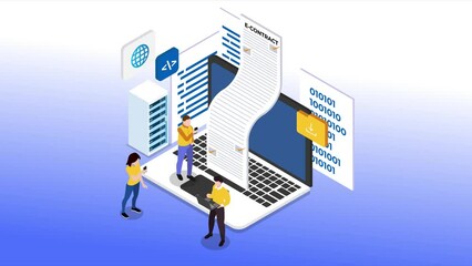 Group of people signing an e-contract on laptop - Powered by Adobe