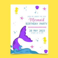 Invitation to birthday party mermaid tail. Vector