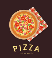 Delicious pizza with ingredients and spices. Slice of fresh Italian classic Pizza isolated on white background. Hot Tasty Pizza, used for design and branding.
