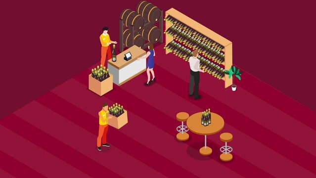 Two people buying wine in the alcohol store
