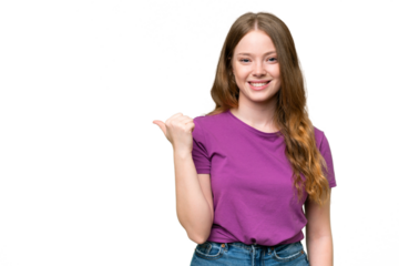Young pretty woman over isolated background pointing to the side to present a product