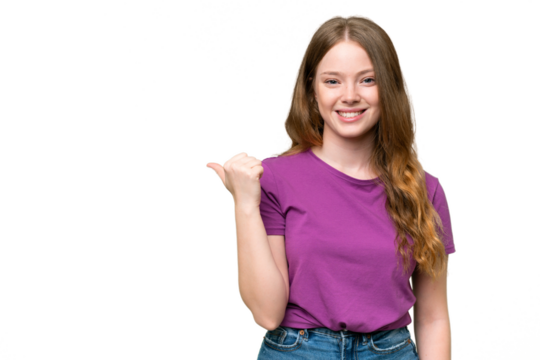 Young pretty woman over isolated background pointing to the side to present a product