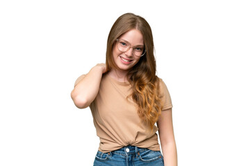 Fototapeta premium Young pretty woman over isolated background laughing