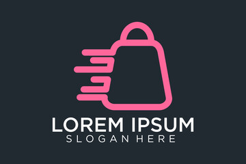 Shopping bag icon for online shop business logo with text 