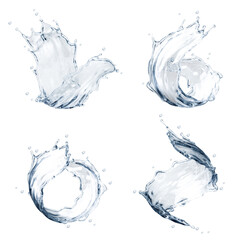 Fototapeta na wymiar Set of pure water splashes. 3d illustration