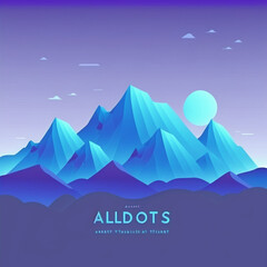 Beautiful Atmospheric Flat Art Landscape with Mountains and Balloons