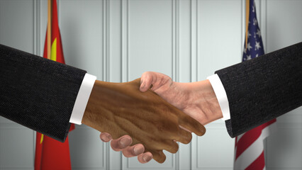 Vietnam and USA Partnership Business Deal. National Government Flags. Official Diplomacy Handshake 3D Illustration. Agreement Businessman Shake Hands