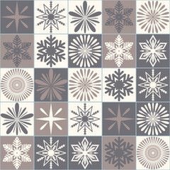 Gray neutral christmas decoration squared snowflake, seamless pattern background