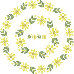 Floral Cross Stitch Frame &ndash; Embroidery Border Ornament, Folk Style Decorative Wreath Design