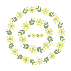 Round  flower frame cross-stitch motifs folk embroidery