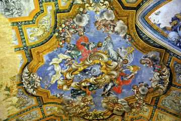 The decorated ceiling of the Certosa of San Lorenzo entrance Padula Italy